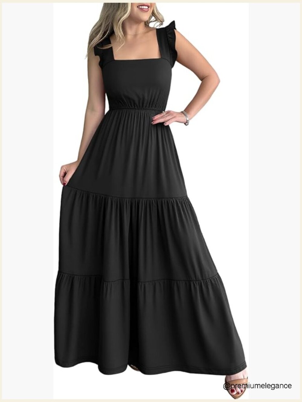 Slim Fit Maxi Dress Sleeveless Square Neck Ruffle Backless Beach Vacation